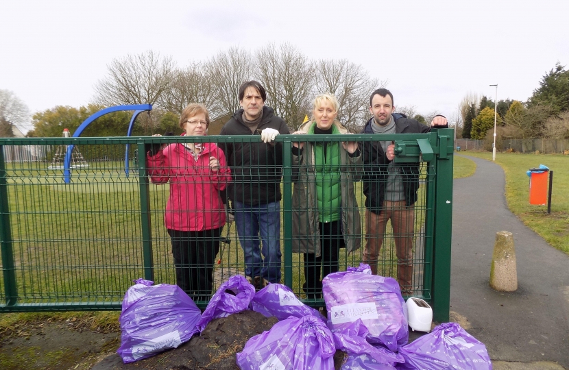 James Morris MP with Halesowen North Councillor Karen Shakespeare and local volunteers pick up litter