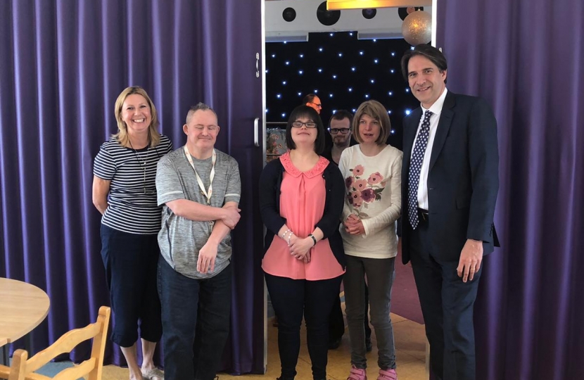 James Morris MP at Halas Homes looking at their new room divider 