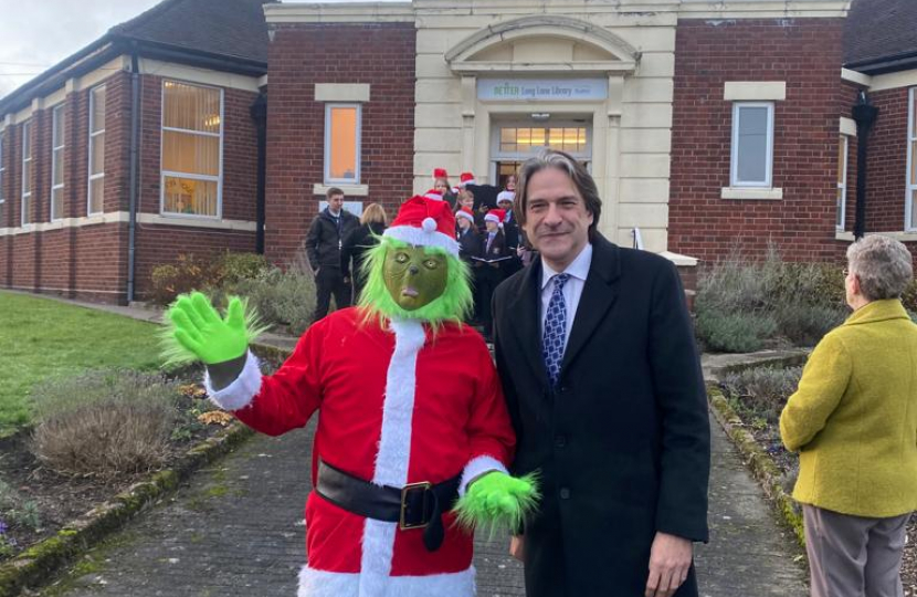 James with 'The Grinch' at Long Lane Library