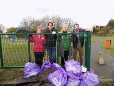 James Morris MP with Halesowen North Councillor Karen Shakespeare and local volunteers pick up litter