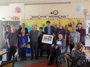 James Morris MP with staff and residents from Halas Homes